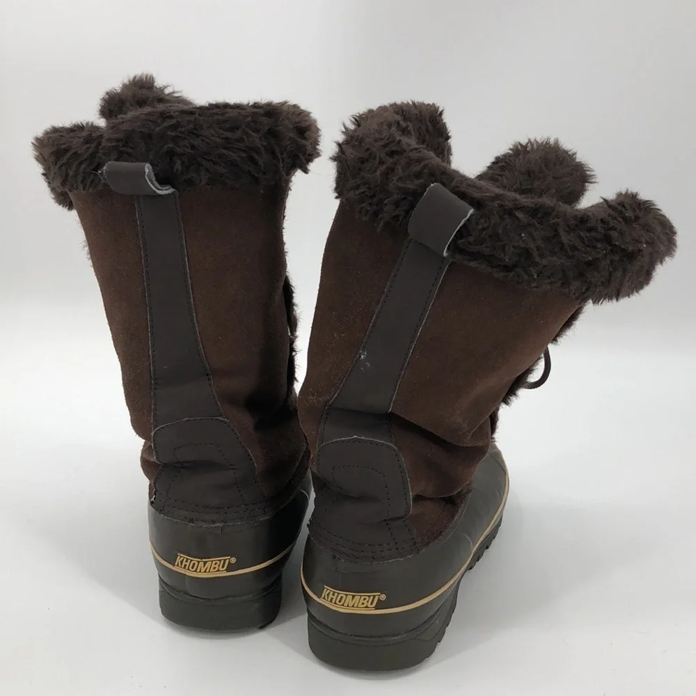 KHOMBU Size 10M Waterproof Winter Snow Boots Mid Calf Brown Lace Up